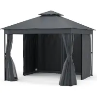 Blumfeldt Mondo Dubbel Paviljoen 3x3 - Dubbel dak & muggengaas, Weerbestendig metalen frame, Gordijnen voor privacy, Tuinpaviljoen, Eenvoudig te monteren, Donkergrijs