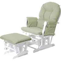 MCW Relaxfauteuil -C76, schommelstoel met kruk ~ stof/textiel, lichtgroen, frame wit