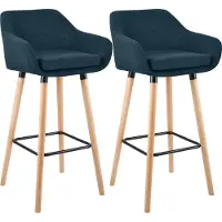 CLP Set van 2 barkrukken Grant, bekleed met stof, frame van beukenhout, draagvermogen tot 150 kg | Kleur: blauw