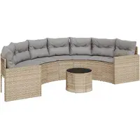 vidaXL Tuinbank met tafel en kussens halfrond poly rattan beige