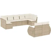 vidaXL 9-delige Loungeset met kussens poly rattan beige
