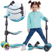 Sun baby Kindervoertuig, loopfiets, driewieler met LED-wielen, 2-wieler met achterrem, in hoogte verstelbaar, belastbaar tot 50 kg, turquoise