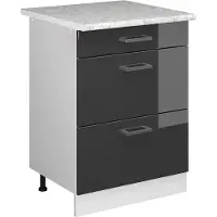 Vicco R-Line Keukenonderkast – 60 cm met laden, met marmeren werkblad Antraciet Hoogglans