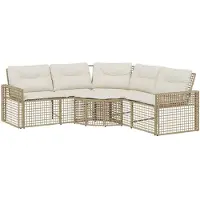 vidaXL Tuinbank met kussens en voetensteun L-vormig poly rattan beige