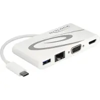 DeLOCK Premium USB-C naar HDMI, VGA, RJ45, USB-A en USB-C docking station met DP Alt Mode / wit - 0,15 meter