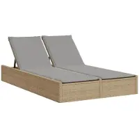 vidaXL Ligbed 2-persoons met kussens poly rattan beige
