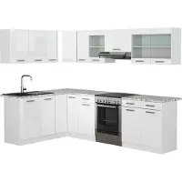 Vicco Hoekkeuken R-Line, Wit Hoogglans/Wit, 267 x 167 cm, WB Marmer