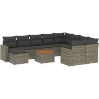 vidaXL 11-delige Loungeset met kussens poly rattan grijs