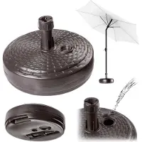 Kadax Parasolstandaard, ronde parasolstandaard, parasolhouder kan worden gevuld met zand water of grind, kunststof standaard voor tuin, terras, strand (versie 2 rond, bruin)