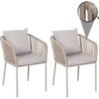 MCW Set van 2 tuinstoelen -N41, armleuning voor buiten, weerbestendig aluminium touwvlechtwerk Touw ~ grijs Kussen grijs