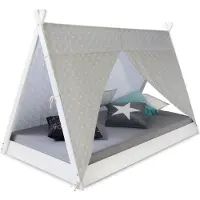 Homestyle4u Kinderbed 90x200 cm - TIPI met matras - Wit en Grijs