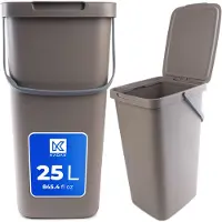 Kadax Afvalemmer, met deksel en handvat, van plastic, vuilnisemmer, voor afvalscheiding, rechthoekig, met klapdeksel, bruin, 25 l