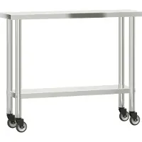 vidaXL Keukenwerktafel met wielen 110x30x85 cm roestvrij staal