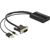 DeLOCK 62597 HDMI / VGA / USB / Jackplug Adapter [1x HDMI-bus - 1x D-sub stekker 15-polig, USB-A-stekker, Jackplug male 3,5 mm] Zwart 0.25 m