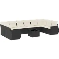 vidaXL 11-delige Loungeset met kussens poly rattan zwart