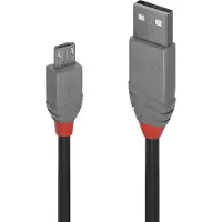Lindy 36735 USB-kabel USB 2.0 USB-A stekker, USB-micro-B stekker 5.00 m Zwart, Grijs Vertind, Rond