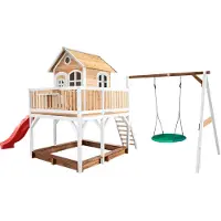 Axi Liam Speelhuis met Summer Nestschommel Bruin/wit - Rode Glijbaan