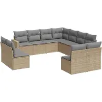 vidaXL 11-delige Tuinset met kussens poly rattan beige
