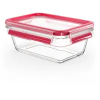 EMSA Bewaarbeker Clip & Close Glas 0,85 liter, rechthoekig, stapelrand, ovenbestendig, lekvrij (2-delig)