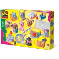 SES Creative - Gieten en schilderen - Honden en katten - sneldrogend - met vormpjes, gips, verf, penseel en glitterslijm - knutselen meisjes