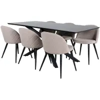 Ebuy24 PiazzaBLBL eethoek eetkamertafel zwart en 6 Velvet Stitches eetkamerstal beige.