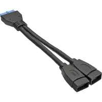 InLine 33445I USB 3.0 adapterkabel, 2x A-connector (vrouwelijke) naar stekker met pinnetjes, 19-polig