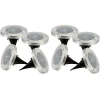 Lumisky Set of 8 round stainless steel solar spotlights for recessed or spiked installation - - DECKY - cool white LED - Ø12 cm