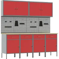 vidaXL Werk Cabinet met lade 10 st Rood Engineered hout en staal