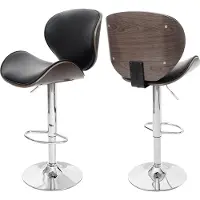 Mendler Barkruk Foxrock, barkruk, hout, beukenhout, retro-design grijs, kunstleer, zwart