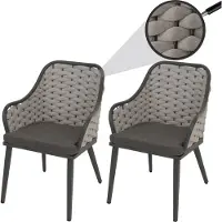 Mendler Set van 2 aluminium tuinstoelen -O16, buitenstoel, touwvlechtwerk Olefin (200 g/m²) Touw ~ lichtgrijs Kussens donkergrijs