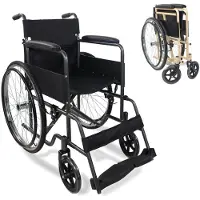 Mobiclinic Denver - Rolstoel - Lekvrije PU Banden - Opvouwbare - Afneembare rugleuning en voetensteun - Staal - Zitbreedte 46 cm - Zwart