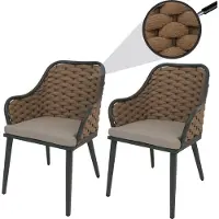 Mendler Set van 2 aluminium tuinstoelen -O16, buitenstoel, Olefin (200 g/m²) rope weave Touw ~ beige kussen lichtbruin