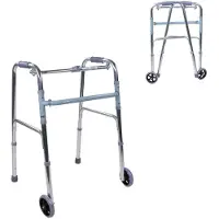 Mobiclinic Capitel - Looprek met wielen - Aluminium - Lichtgewicht en Inklapbaar - 2 wielen - Inklappen met één knop - Grijs