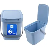 Kadax Afvalemmer met deksel en handvat, plastic afvalemmer, vuilnisemmer voor afvalscheiding, rechthoekige afvalemmer met klapdeksel (blauw, 6 l)