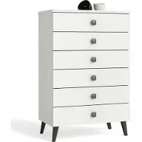 Akord Nachtkastje MOBI met 6 Lades / Furniture Factory / Wit met Zwarte Handgrepen / 60 x 104 x 37 cm