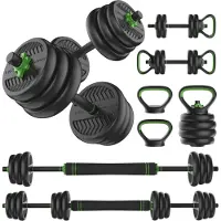 Tunturi Halterset en Dumbbells Vinyl 20 kg – Gewichten Set met Kettlebell en Barbell – Opdruksteunen - Schroefsluiting 30 mm – Anti-Slip Grip