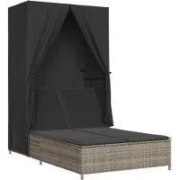 vidaXL Ligbed tweepersoons met dak en gordijn poly rattan grijs