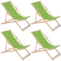 Greenblue GB183 - Set van 4 stuks strandstoel -Houten ligstoel Beukenhout Drie verstelbare rugleuningposities licht Groen