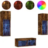 vidaXL 4-delige tv-wandmeubelset met LED-verlichting gerookt eiken