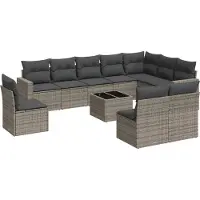 vidaXL 11-delige Loungeset met kussens poly rattan grijs