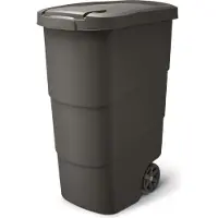 Prosperplast Tuinpot met wielen, model WHEELER, antracietkleurig, met deksel van gerecycled zwart plastic, inhoud 90 liter