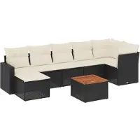 vidaXL 8-delige Loungeset met kussens poly rattan zwart