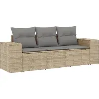 vidaXL 3-delige Loungeset met kussens poly rattan beige