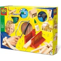 SES Creative – Timmerset Luxe – Montessori speelgoed – hout, hamer, spijkers, lijm, zaag en verstekbak – met veiligheidshand – vanaf 5 jaar