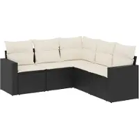 vidaXL 5-delige Loungeset met kussens poly rattan zwart