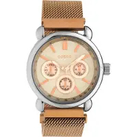 Oozoo Timepieces - Zilverkleurige horloge met rosé goudkleurige metalen mesh armband - C10695