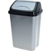 Excellent houseware Afvalemmer SWING - 10 liter - grijs/zwart - met klep deksel - kunststof - prullenbak - Toilet - Badkamer - Kantoor