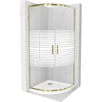 Mexen Rio half ronde douchecabine 90 x 90 , witte strepen, goud + Flat douchebak, wit - 863-090-090-50-20-4110G