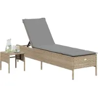 vidaXL Ligbed met tafel en kussen poly rattan beige