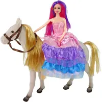 Leantoys Prinzessinnen-Puppe mit weißem Pony-Figuren-Zubehör.
